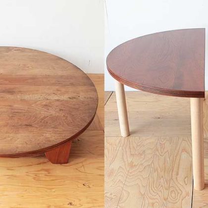 無垢ウォールナットの座卓を2台の半円テーブルに 家具リメイク事例：R213 Before & After