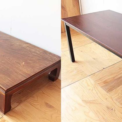 座卓を肘掛け付きの椅子が使いやすいダイニングテーブルに 家具リメイク事例：R215 Before & After