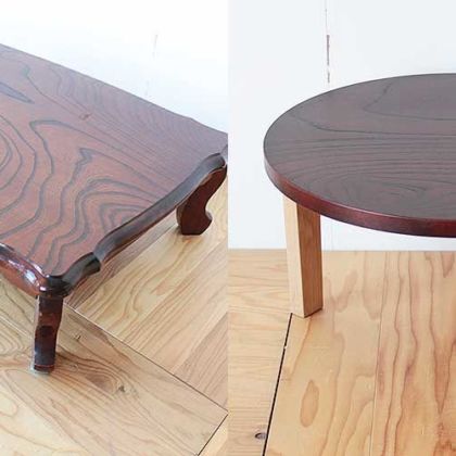昔ながらの長方形座卓をモダンな円形のちゃぶ台に 家具リメイク事例：R220 Before & After
