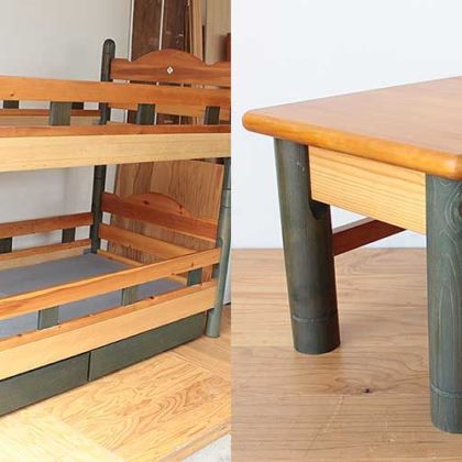 木製２段ベッドの部材を使ってテーブルに　家具リメイク事例：R220　Before&after