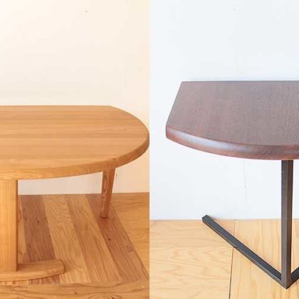 半円テーブルを肘掛の高さに合わせたソファ横テーブルに　家具リメイク事例：R237　Before&After