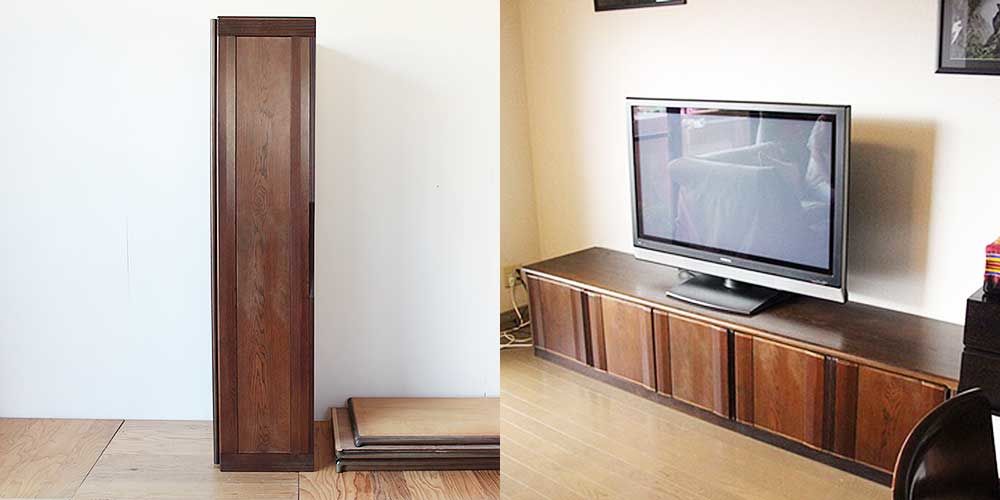 婚礼タンスの扉を分割してテレビボードの扉に　家具リメイク事例：R238　Before&after