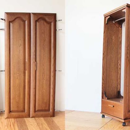婚礼タンスの扉とベッドフレームを組み合わせ洋服ラックに　家具リメイク事例：R243　Before&after