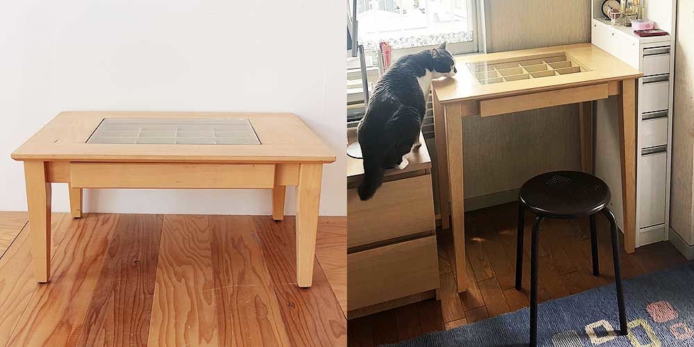 R0207：ロータイプのコレクションテーブルをハイタイプにリメイクのイメージ