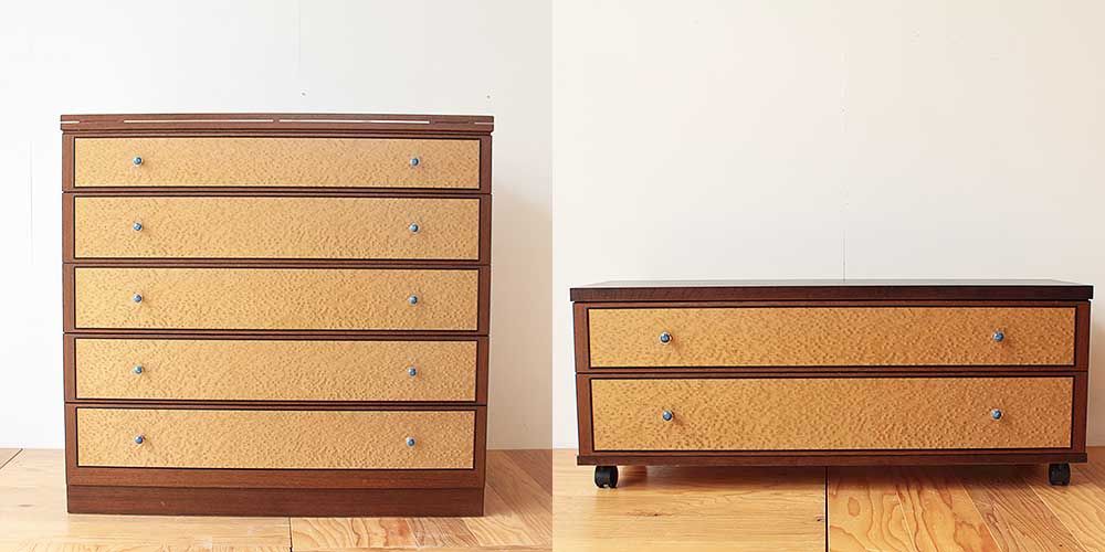 バーズアイ整理箪笥から２段キャスター付きテレビボードへリメイク　家具リメイク事例：R274　Before&after