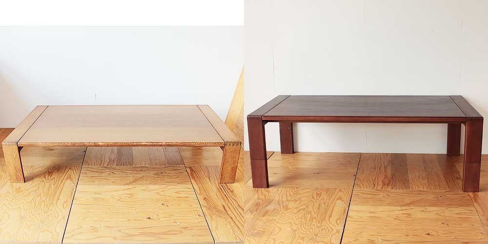 ローテーブルをソファで使えるよう高くサイズアップとダーク色塗装へリメイク　家具リメイク事例：R302　Before&after