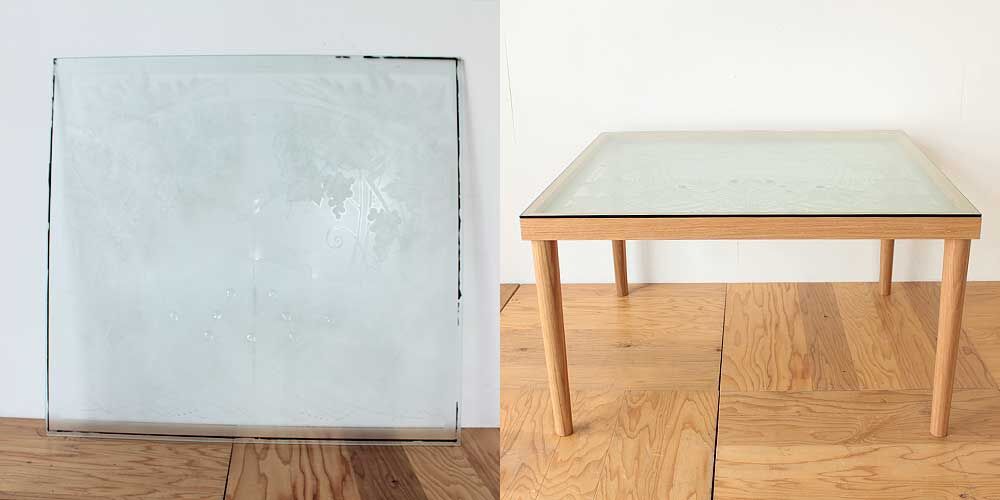 窓だったステンドグラスをダイニングテーブルにリメイク　家具リメイク事例：R303　Before&after