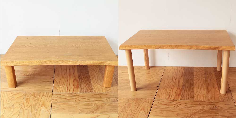 一枚板座卓をダイニングテーブルにリメイク　家具リメイク事例：R305　Before&after