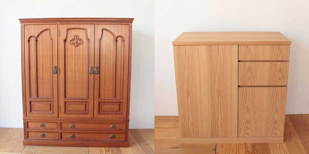 婚礼家具洋服箪笥からオーク材リビングボードにリメイク　家具リメイク事例：R311　Before&after