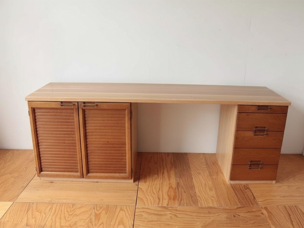 食器棚から無垢オーク材使用のデスクへリメイク　開き戸と引き出し使用