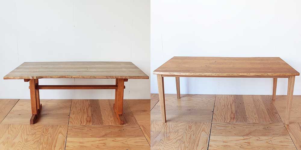 クリの木の風合い豊かなダイニングテーブルをお家の建て替えに合わせてモダンでスタイリッシュな感じにリメイク　家具リメイク事例：R322　before&after