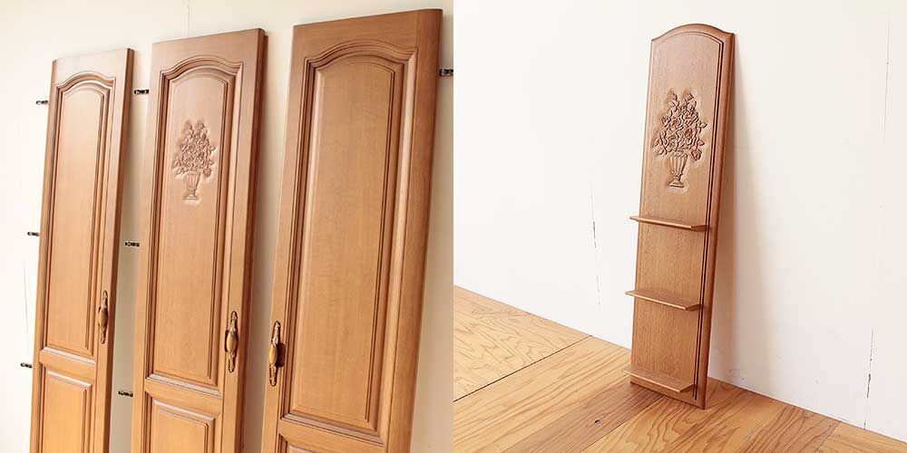 婚礼家具の扉をリメイクしてお花柄の飾り彫を生かしたウォールシェルフにリメイク　家具リメイク事例：R328　before&after