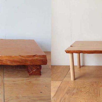 厚さ15センチの座卓天板を薄く加工してダイニングテーブルにリメイク　家具リメイク事例：R331　Before&after