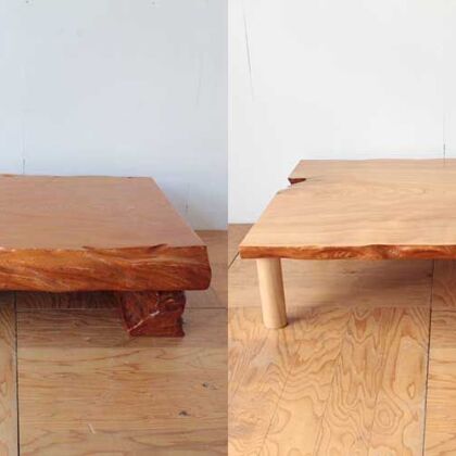 座卓の分厚い天板をスライスしてローテーブルにリメイク　家具リメイク事例：R332　Before&after