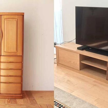 桜材製和タンスの扉を活かしてテレビボードにリメイク　家具リメイク事例：R337　Before&after