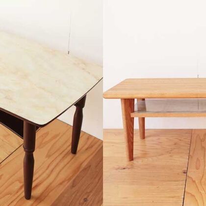 大理石調天板のテーブルを、お客様のお家のインテリアに合わせて北欧風リビングテーブルにリメイク　家具リメイク事例：R345　before&after