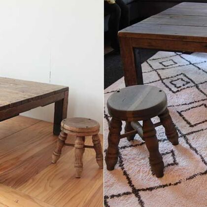 台風の浸水被害にあってしまったローテーブルとスツールをレストア　家具リメイク事例：R350　before&after