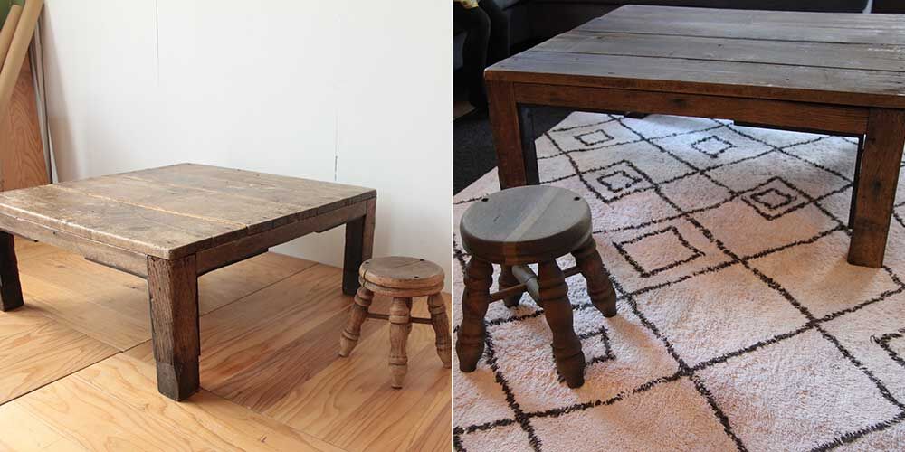 台風の浸水被害にあってしまったローテーブルとスツールをレストア　家具リメイク事例：R350　before&after