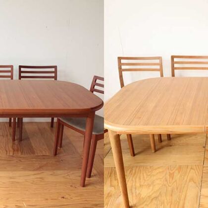 伸縮式ダイニングテーブルを伸縮機能を残してナチュラル色にリメイク　家具リメイク事例：R352　before&after