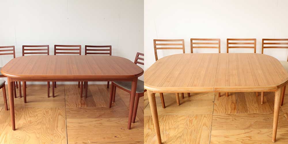 伸縮式ダイニングテーブルを伸縮機能を残してナチュラル色にリメイク　家具リメイク事例：R352　before&after