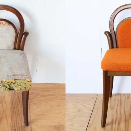 アンティークチェアをオレンジにの張り替え　家具リメイク事例：R364　before&after