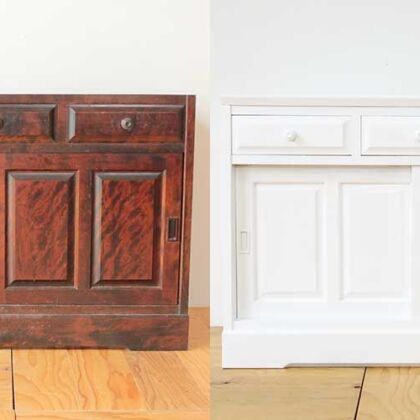 食器棚の一部を活かして艶やかな純白のテレビ台にリメイク　家具リメイク事例：R370　before&after