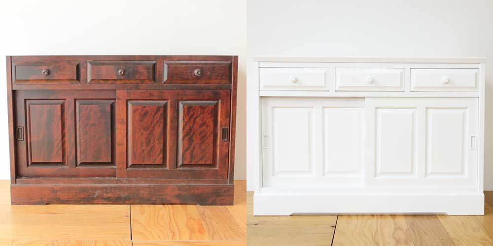 食器棚の一部を活かして艶やかな純白のテレビ台にリメイク　家具リメイク事例：R370　before&after