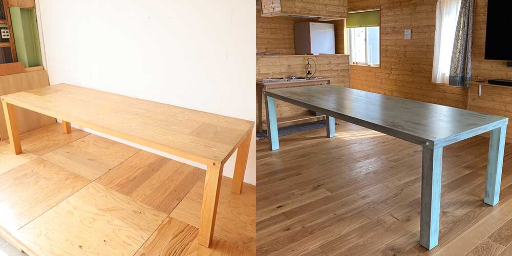 大きなダイニングテーブルをアンティーク風に塗装リメイク　家具リメイク事例：R371　before&after