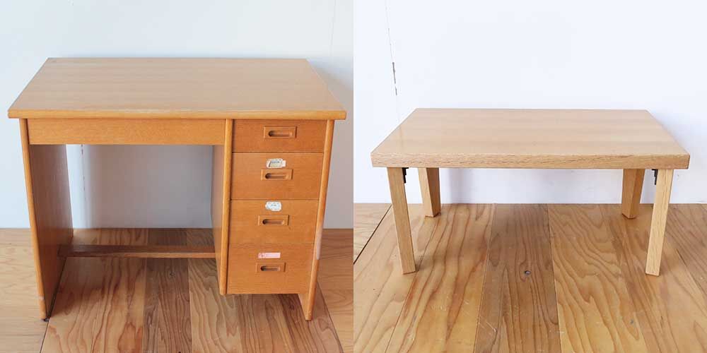 世代を超えて使われ続けてきた学習机を折りたたみ机にリメイク　家具リメイク事例：R378　before&after