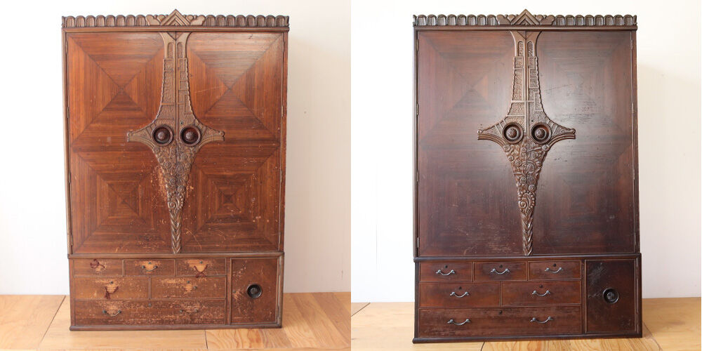 100年物の御曽祖母様の代から使われていた衣装タンスをレストア　家具リメイク事例：R385　before&after