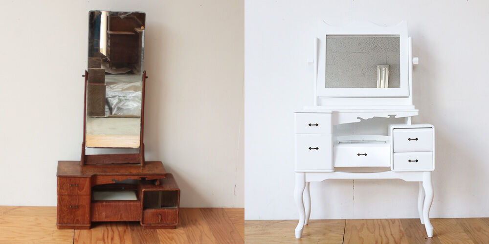 元の鏡台の形を活かしながら可愛いフレンチスタイルのドレッサー　家具リメイク事例：R393　before&after