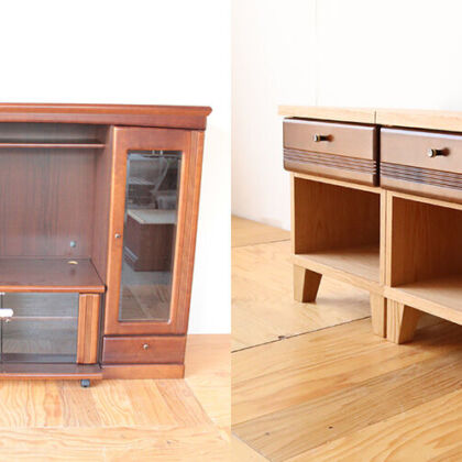 飾り棚付きの大きなテレビボードを小さめサイズの収納棚にリメイク　家具リメイク事例：R394　before&after