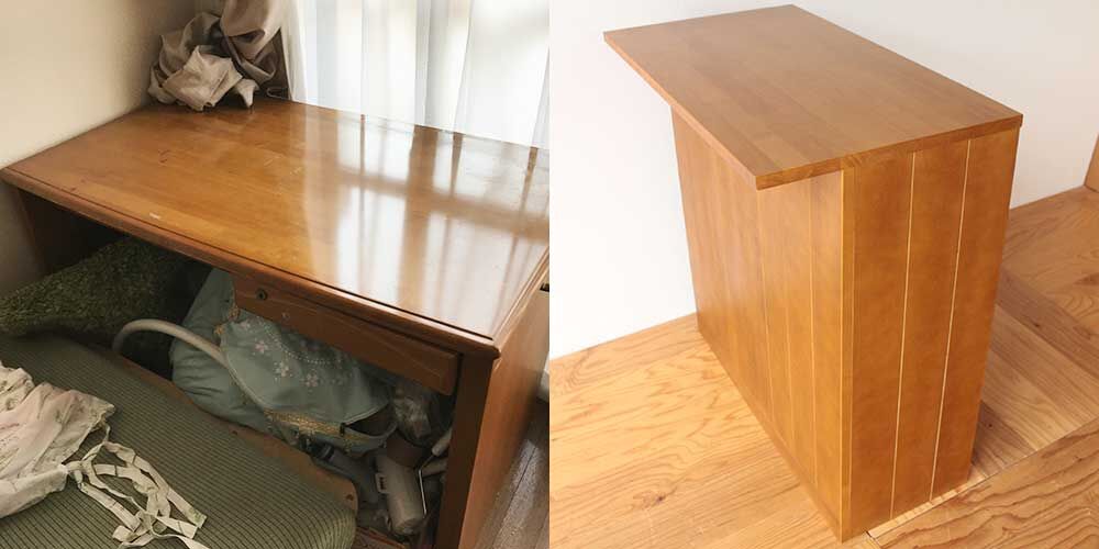 学習机をスリムなキッチンカウンターにリメイク　家具リメイク事例：R418　before&after