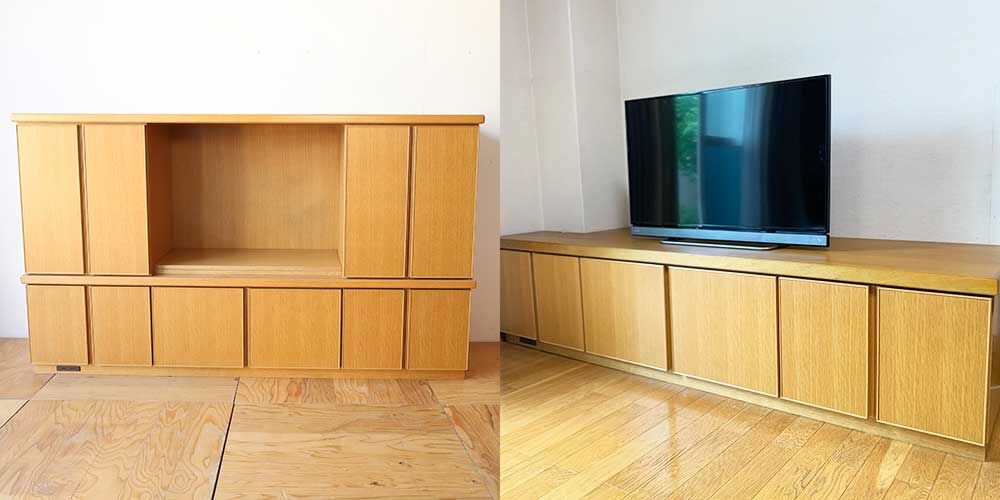 大きなテレビ台を上下で分割して、下部を開放感のあるテレビ台にリメイクしました　家具リメイク事例：R424　before&after