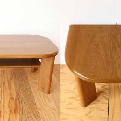 円形テーブルにリメイクし　家具リメイク事例：R431　before&afterた残り部分とテーブルの脚を活かして飾り棚にリメイク