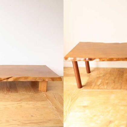 無垢一枚板の座卓をダイニングテーブルにリメイク