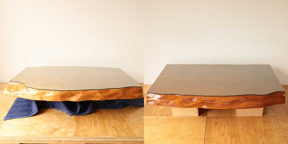 無垢一枚板のテーブルをリサイズ