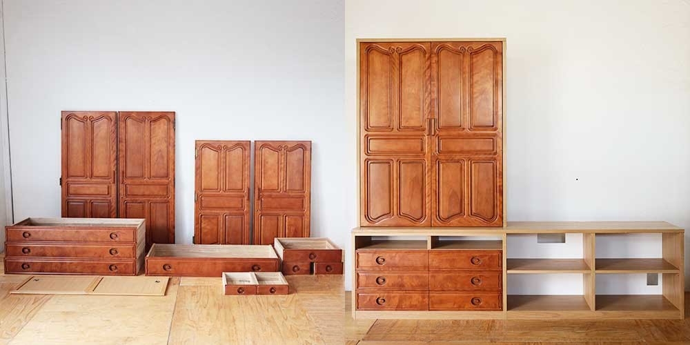 R1130:婚礼タンスをリメイク。本棚にもテレビボードにもなる一台に。のイメージ