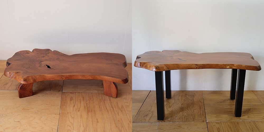 R1158:座卓からテーブルにリメイク。欅の無垢天板とアイアン脚でモダンにのイメージ