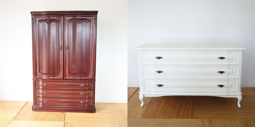 R1187:猫脚と白塗装でヨーロピアン調に。和タンスからチェストにリメイクのイメージ