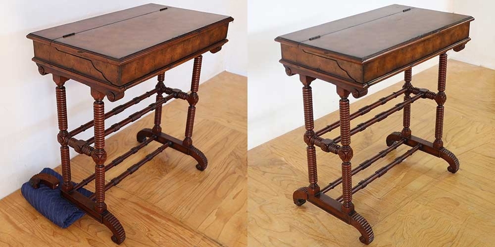 R1192:脚が折れて使えない…。アンティークのライティングビューローを修理のイメージ