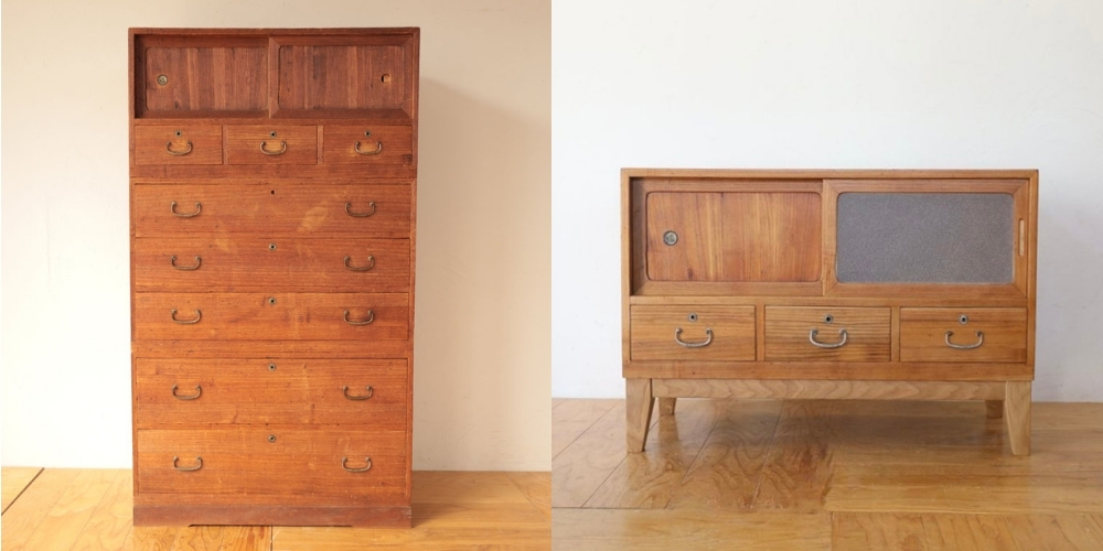 R1297:桐タンスの収納を活かし、お仏壇台にリメイク。魅力はそのままのイメージ