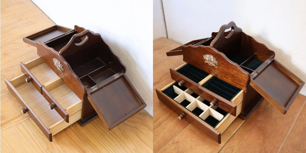 R1329:裁縫箱のデザインそのまま。ジュエリーボックスにリメイクのイメージ