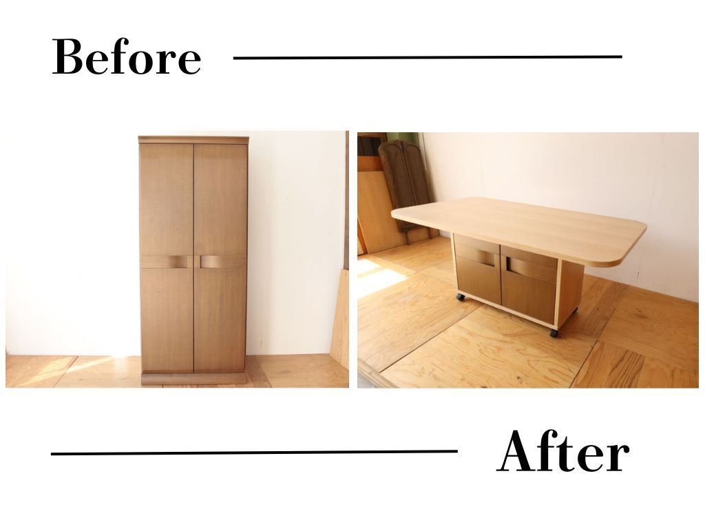 婚礼タンスをダイニングテーブルにリメイク（バタフライ式）