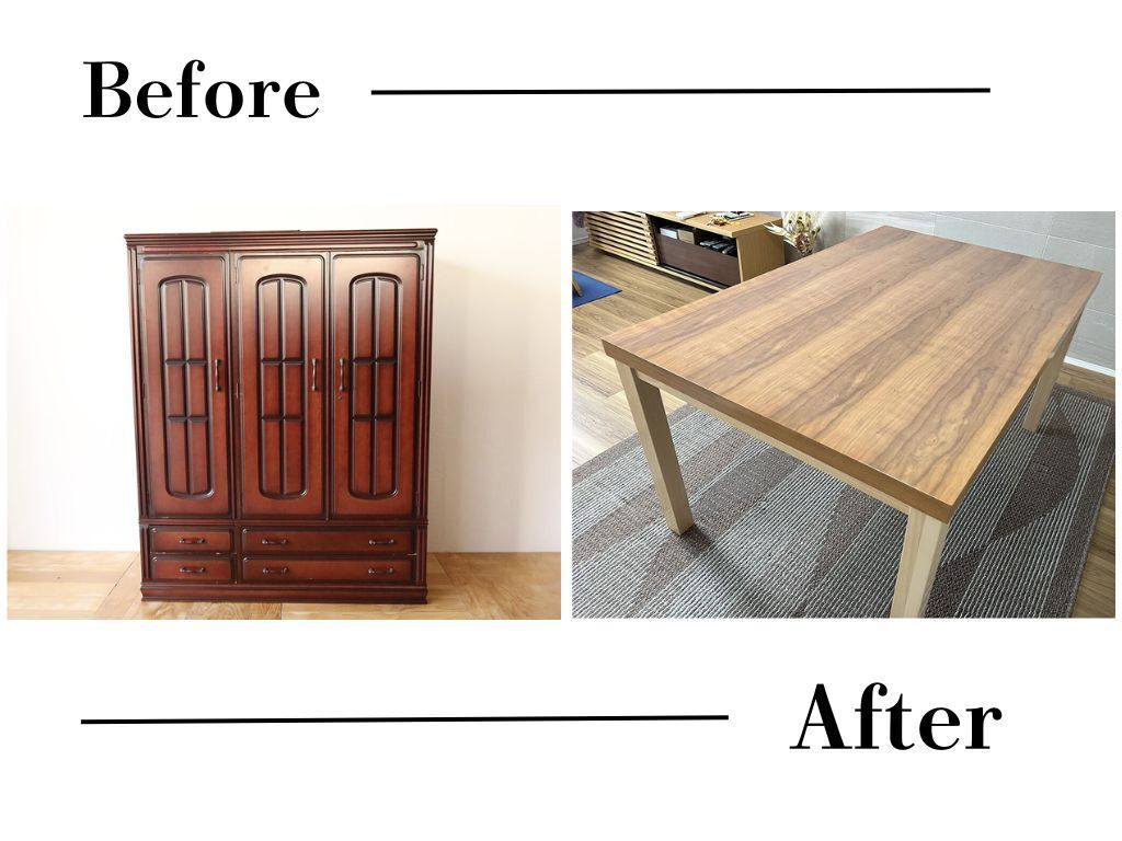 突板婚礼タンスをダイニングテーブルにリメイク