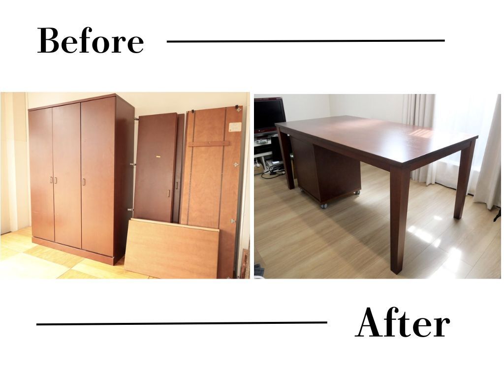 婚礼タンスからダイニングテーブルにリメイク