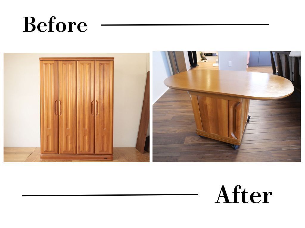 婚礼タンスを天板広いコーヒーテーブルにリメイク