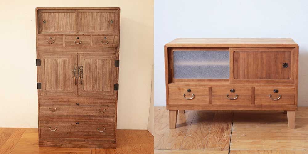 R1051:味わい深い桐タンスの質感を残しテレビボードにリメイクのイメージ