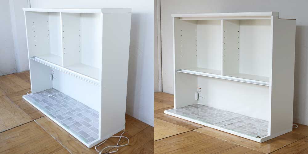 R1089: 食器棚を梁下にスッキリ収めたい！高さを13cmカットのイメージ