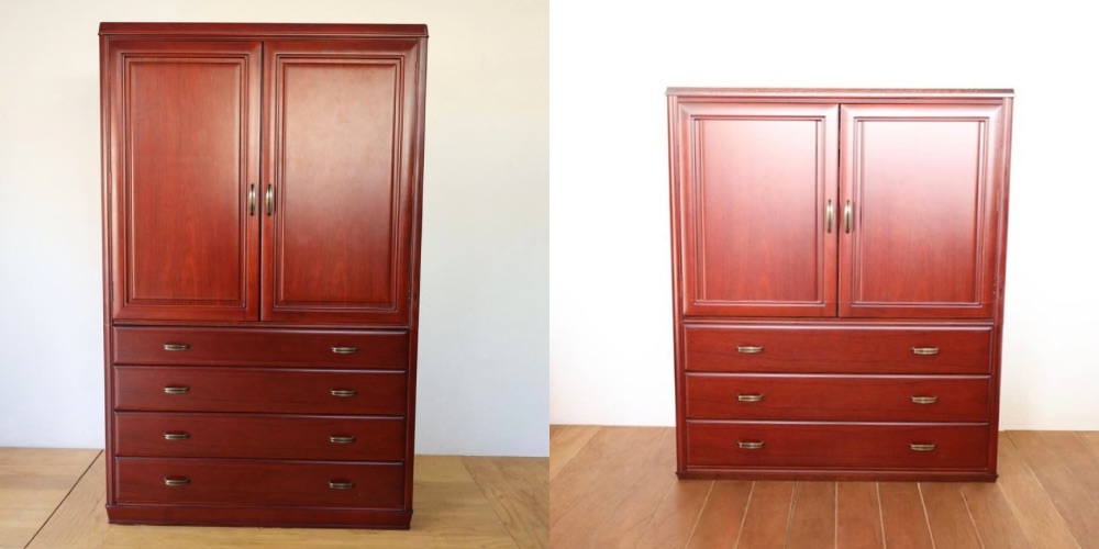 R1411:背の高い和タンスをリサイズ。地震時に転倒リスクを抑えた高さへのイメージ